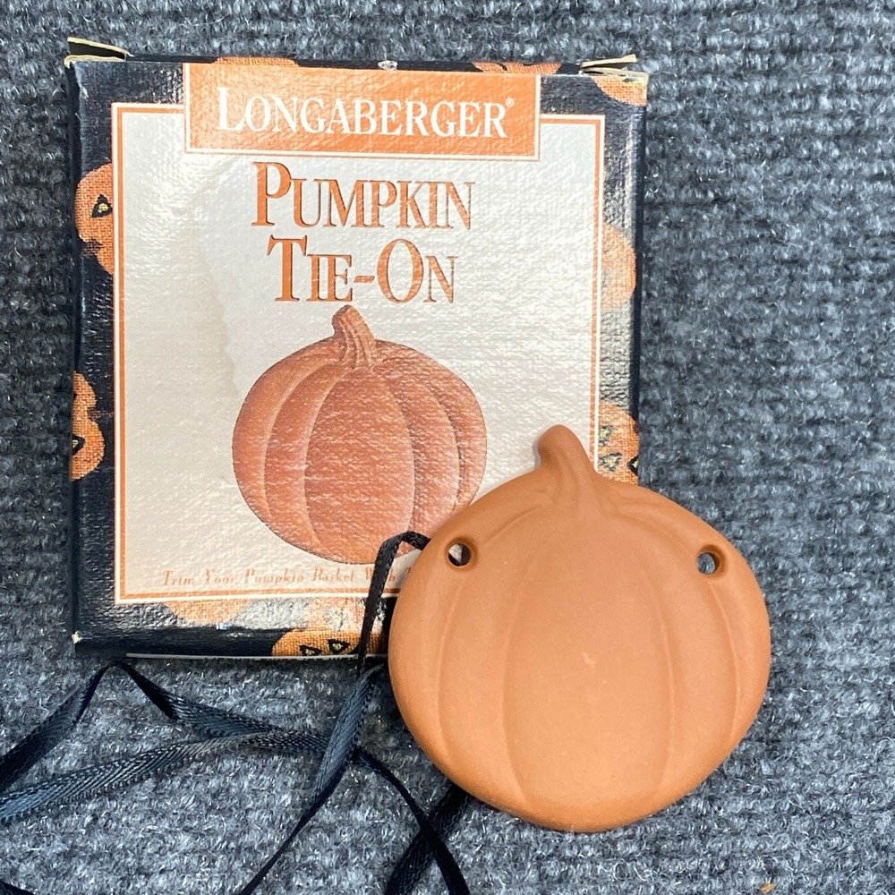 Longaberger Pumpkin Tie-On 1995 Ceramic Halloween Basket Accessory New #31763